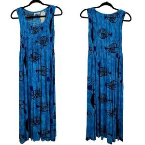Mirror Image‎ Dress Womens S Novelty Fish Print Tie-dye Smocked Sleeveless Midi